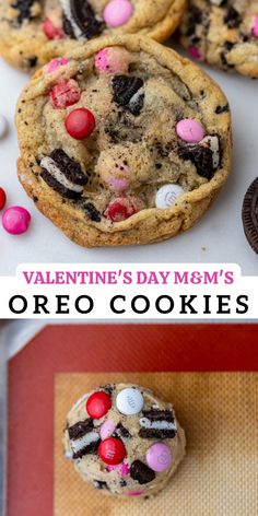 valentine's day m & m's oreo cookies with chocolate chips and candy