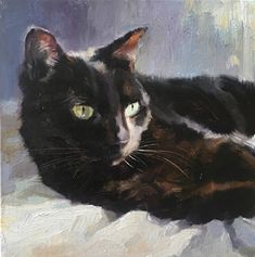 a painting of a black cat laying down