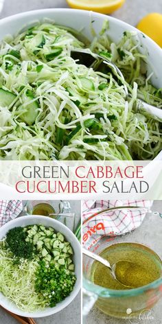 green cabbage cucumber salad in a white bowl