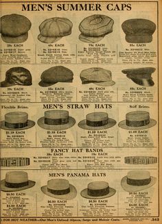 Sears Catalog, Hats For Men, Mens Summer Hats