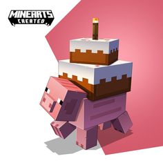 an image of a cake made to look like a minecraft pig on top of each other