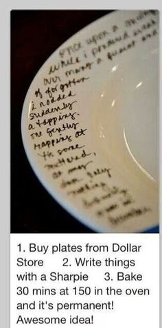 a white plate with writing on it