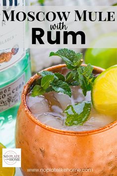 moscow mule with rum and mint garnish in a copper mug