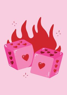 Y2K Pair Flaming Heart Dice Art Print Illustration Tattoo Poster Pink Red Funky Groovy 50s 70s Lucky Retro, Retro Pink, Retro Art Prints, Retro Art, Funky Fonts, Graphic Art Prints, Cute Wallpapers, 60s Art, Pink Aesthetic