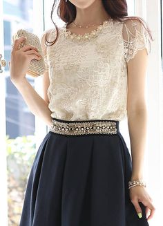 Refreshing Scoop Neck Faux Pearl Beaded Embellished Lace Splicing Women's BlouseBlouses | RoseGal.com Lace, Couture, Giyim, Sammy Dress, Styl, Stylish, Cute Outfits, Robe