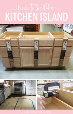 how to build a kitchen island with drawers in the middle and an open drawer at the bottom
