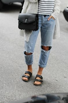 Can never go wrong with a pair of classic Birkenstocks! Casual, Casual Outfits, Denim, Jeans, Ripped Jeans, Boyfriend Jeans, Slim Fit Cargo Pants, Best Jeans For Women, Jeans Style