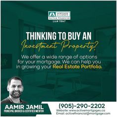 an advertisement for a real estate investment firm with a man in the foreground and text thinking to buy an investment property? we offer a wide range of options