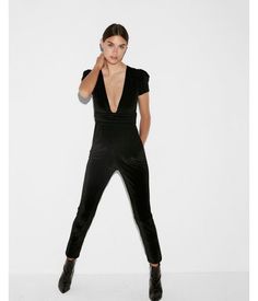 Go all-out in this all-in-one jumpsuit covered in rich, forever-favorite velvet. The plunging cut-out front gives it seriously sexy vibes, while sumptuous stretch fabric creates a sizzling silhouette every time. Make it your moment. Velvet Jumpsuit, Cheap Jumpsuits, Jumpsuit, Vestidos, Fashion Outfits, Moda, Velvet