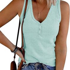 Color: Lightblue Care Instructions Machine Wash Closure Type Button Neck Style V-Neck Sleeve Type Sleeveless About This Item 30%Rayon 65%Polyester 5%Spandex Size Guide: S=Us 4-6, M=Us 8-10, L=Us 12-14, Xl=Us 16, Xxl=18. The Classic Tank Top Is Stretchy And Breathable, Comfortable To Wear. Unique Design: Basic Tank Top, Solid Color, Button Down, Henley Tank Shirts, Sexy Style, Regular Length, Slim Fit, Ribbed Knit Texture, Soft And High Quality Fabric This Casual Sleeveless Tank Top Is A Perfect Ribe, Skin Rashes, Comfy Blouse, Casual Bottoms, Casual Tanks, Body Odor, V Neck Tank Top, Henley Top