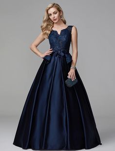 Ball Gown Peplum Quinceanera Formal Evening Dress V Neck Sleeveless Floor Length Lace with Bow(s) Beading Bridesmaid Dresses, Bridesmaid Dresses Prom