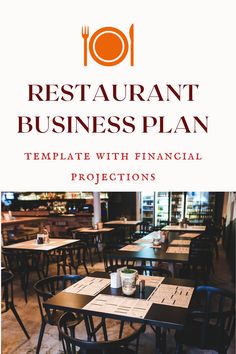 the restaurant business plan is displayed in front of an empty dining room with tables and chairs