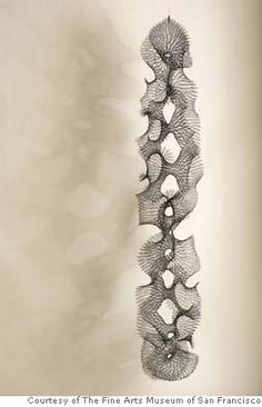 Ruth Asawa. Strong use of etchings, cross-hatching and also texture is evident through line pattern work. Great use of darker off-white colour to demonstrate shadow from a 2D drawing. Land Art, Metal, Textile Art, Contemporary Art, Modernism, Copper Wire
