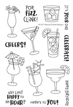 a clear rubber stamp with different types of cocktails and drinks on it's side