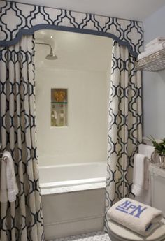 Shower Rods, Two Shower Curtains, Shower Rod, Bathroom Decor, Bathrooms Remodel, Bathroom Makeover, Bathroom Design, Home Decor
