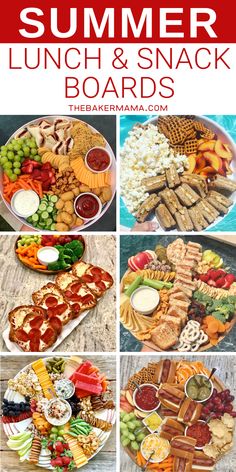 the ultimate summer lunch and snack board with pictures of different types of food on it
