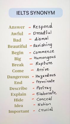 a list of different types of words on a white board with the names of them