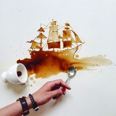 Artist Giulia Bernardelli  creates whimsical paintings using spilled food. #art #foodart Coffee Art, Art Photography, Inspiration, Latte Art, Design