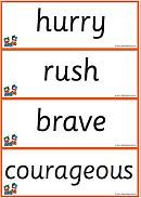three different words that are in the same language, each with an orange border and black letters