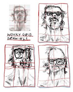 three different drawings of people with glasses and the words'wacky grid drawings '