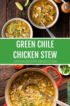 green chile chicken stew in a red pot