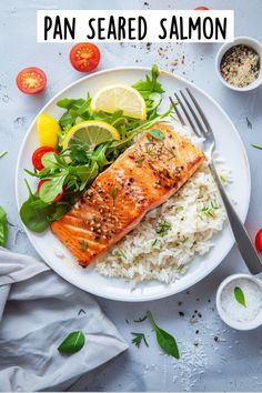 Looking for a delicious, minimal ingredient meal that's both quick and healthy? Try this Pan Seared Salmon, crisped to perfection with a splash of lemon. This go-to fish recipe, perfect for summer, is your key to a light meal ready in just minutes. Serve with cilantro rice and tomato salad for the ultimate dinner combo. Save this for effortless, tasty summer recipe ideas! Diy, Healthy Recipes, Salmon Recipes, Seared Salmon Recipes, Seared Salmon, Low Carb Salmon Recipes, Cilantro Rice, Pan Seared Salmon, Low Carb Salmon