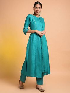 Buy Green Embroidered Silk Cotton Kurta Online at Jaypore.com Trousers, Design, Salwar Kurta, Cotton Silk