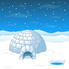 an igloose in the snow at night with stars and clouds behind it