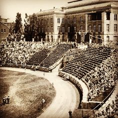 an old black and white photo of a baseball stadium