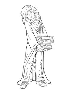 a drawing of a woman holding books in her hand