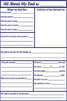 the worksheet for all about my dad