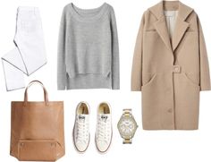 Minimal + Classic: white, camel, converse Minimalista Sikk, Minimalisticky Chic, Style Casual Chic, Sneakers Fashion Outfits, Mode Casual, Stil Inspiration, Looks Street Style, Outfit Trends, Minimal Chic