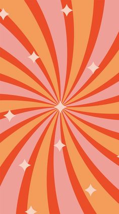 an orange and pink background with white stars in the center, as if it were a starburst
