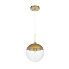 a gold and white light fixture with a glass ball hanging from it's side
