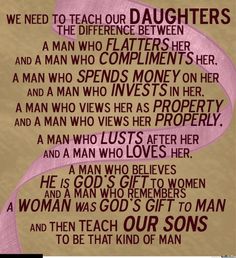 a pink ribbon with the words, we need to teach our daughters