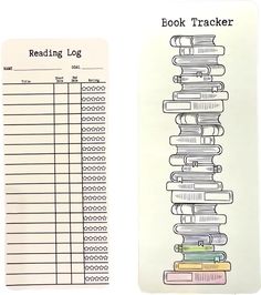 a stack of books sitting next to a book tracker