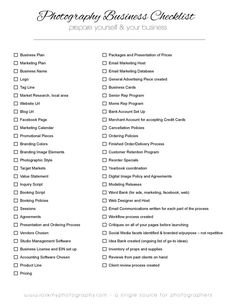 a printable photography business checklist