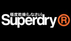 the logo for superdry is shown on a black background with chinese characters in white and orange