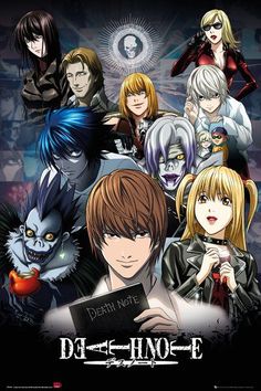 the poster for death note, which features many different characters and their name on it