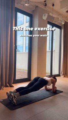 a woman doing an exercise on a yoga mat with the words, this one exercise enhances your waist