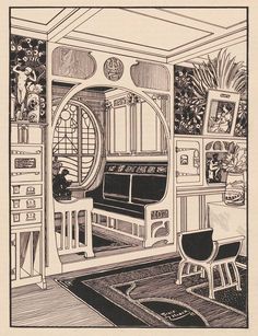 a drawing of a living room with furniture