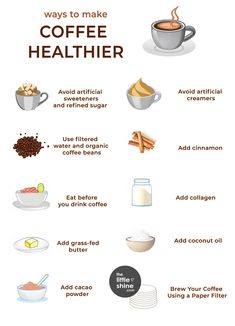 coffee health info sheet with different types of drinks and beverages on it's side