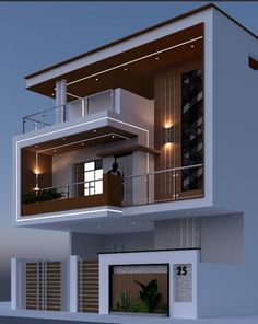 an architectural rendering of a two story house with balcony and balconies on the second floor