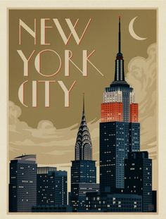 "New York City, Skyline, Deco Style Travel Poster Style Postcard Z802781  \"Officially licensed product from Anderson Design Group\" © 2022 Anderson Design Group, Inc. All rights reserved.  Dimensions: 4.25\" x 5.6\"; qualified USPS postcard size High quality, full-color, full-bleed printing on both sides Paper Type: Matte A classic, all around paper with a natural feel and an uncoated matte finish; our Standard Matte stands the test of time. Elegant and understated, colors print softer and more Manhattan, New York Art, New York Illustration