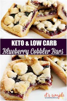 blueberry cobbler bars cut in half and stacked on top of each other with text overlay