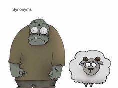 an image of a cartoon sheep and a man standing next to each other with their eyes closed