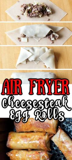 four different types of air fryer cheesesteak egg rolls