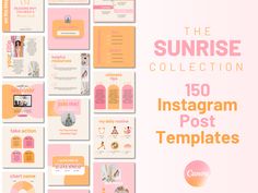 the sunrise collection instagram post templates are displayed in pastel colors and shapes