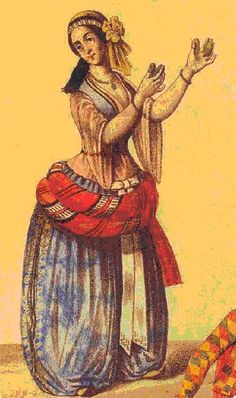 a painting of a woman with her hands up in the air, standing next to a snake