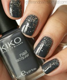 dark grey nails with glitter
